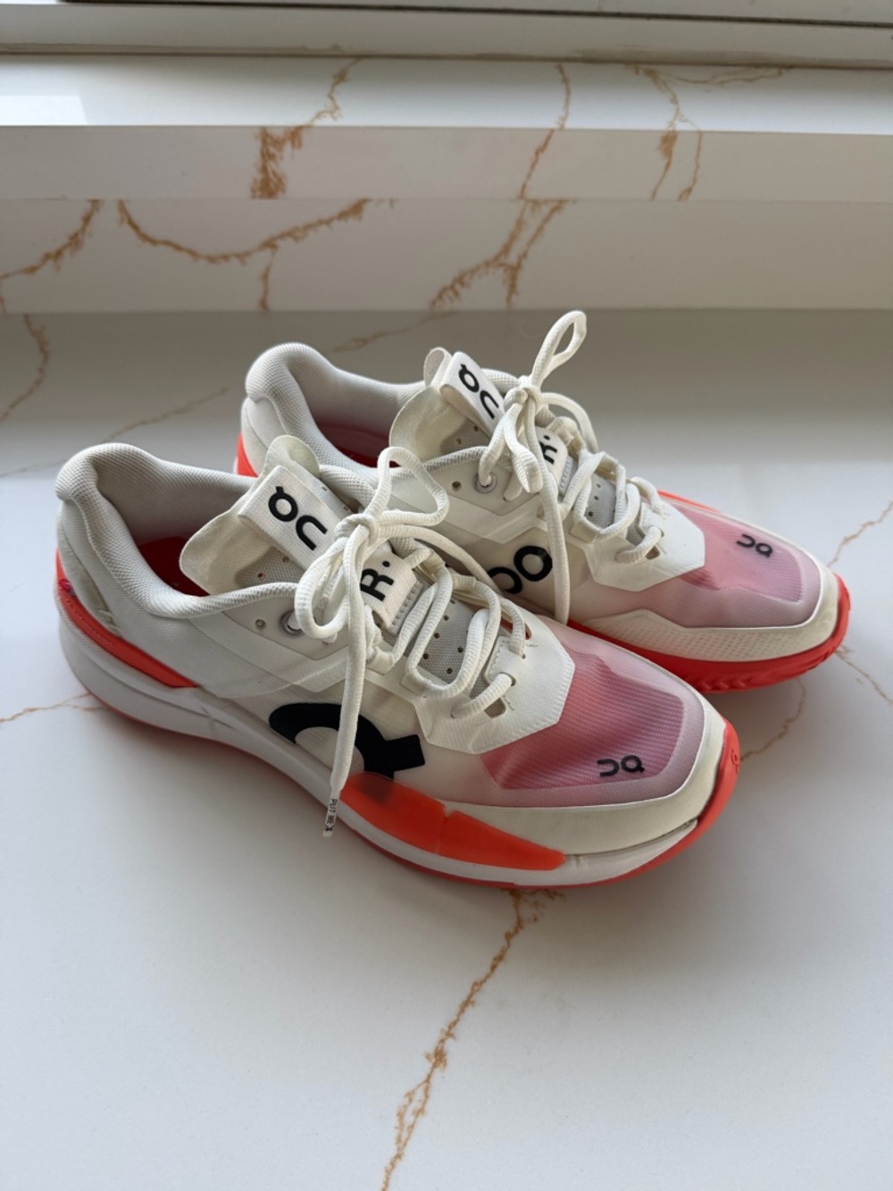 On Running Women's White and Coral Low-Top Sneakers